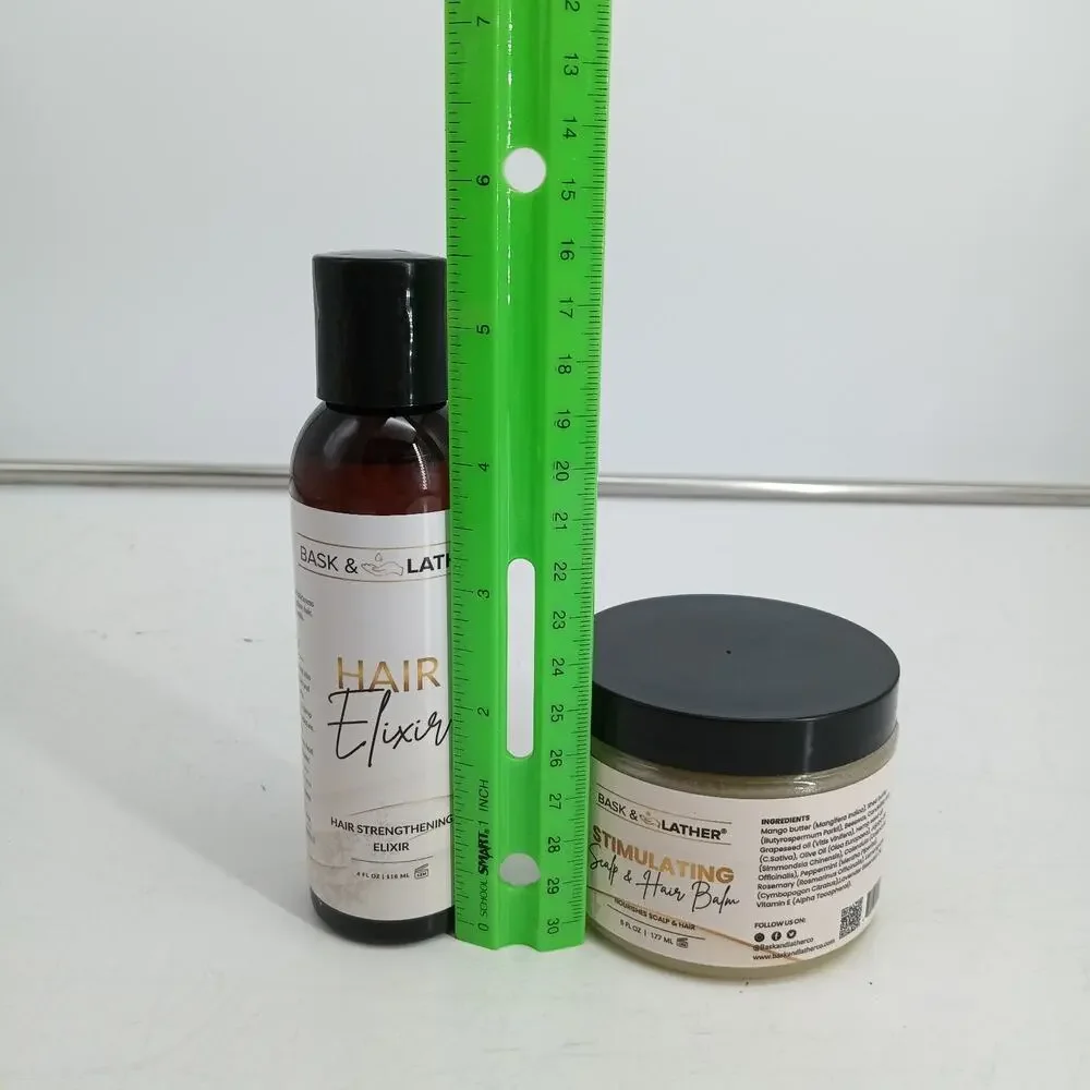 2X Bask & Lather Stimulating Scalp Hair Balm Moisturizing Dry Hair & Elixir New